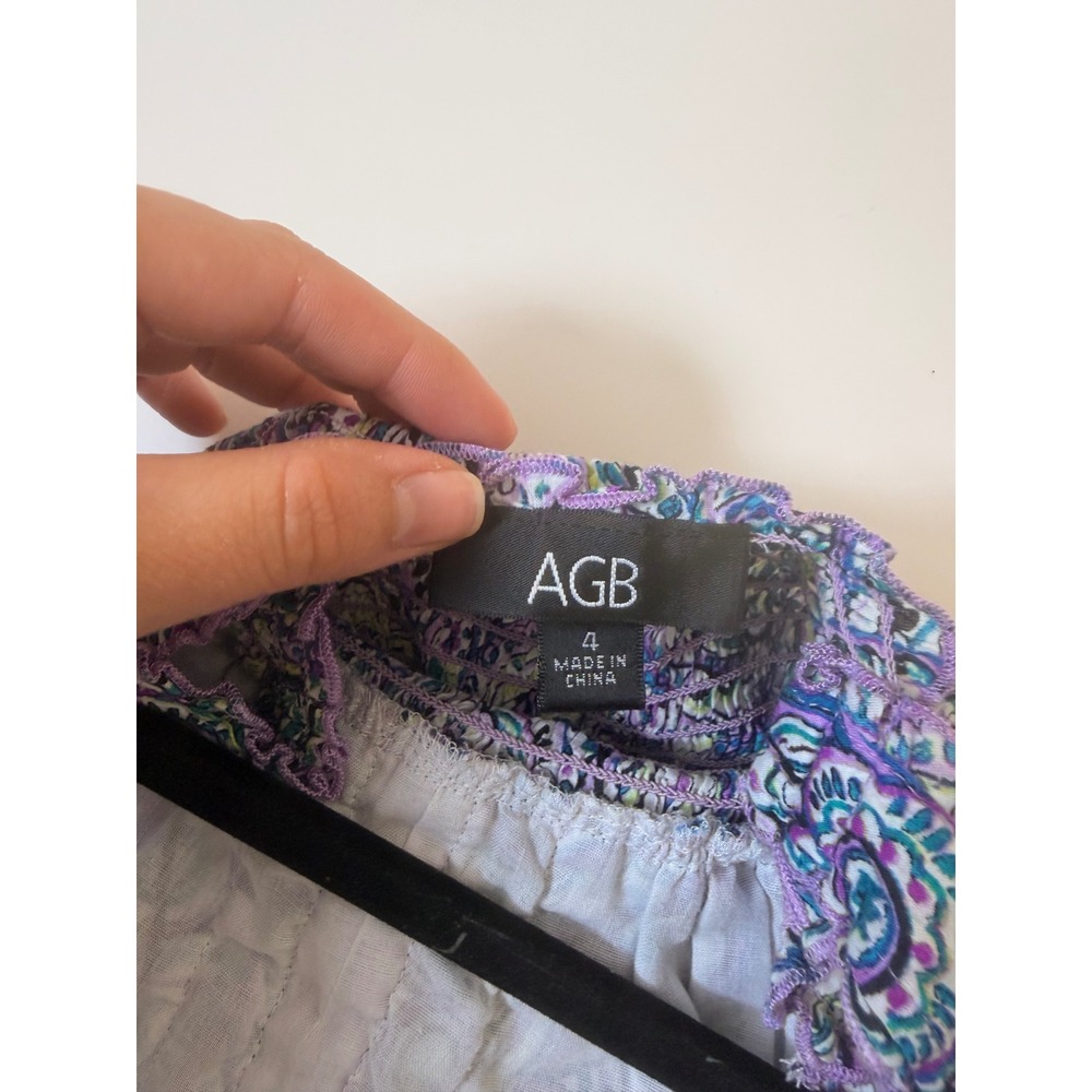 AGB Maxi Dress Women Size 4 Purple Paisley Excellent Boho Smocked V-Neck Ruffle - Picture 7 of 9